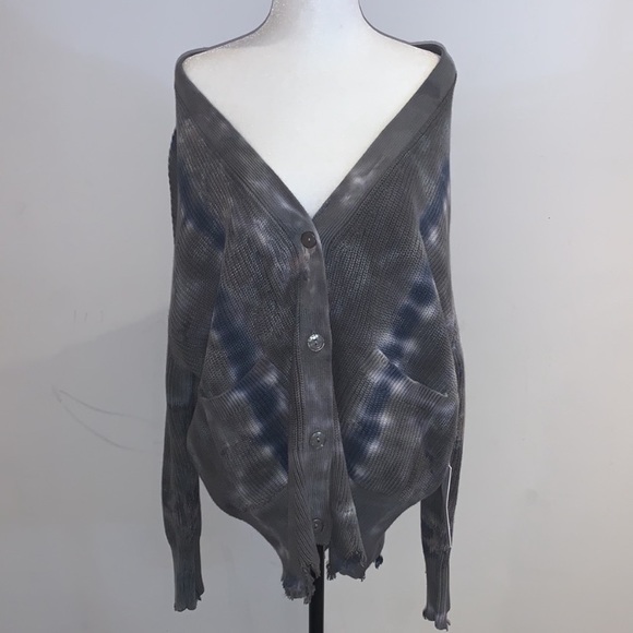 Young, Fabulous & Broke tie dye ripped V-neck Indie Cardigan in Grey. - size M/L - Picture 3 of 14
